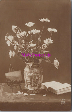 Nature Postcard - Vase of Flowers, Picture and Book  SW14719