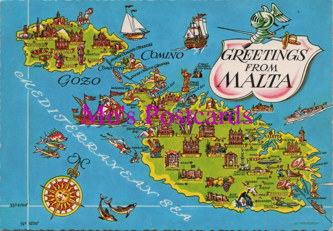 Maps Postcard - Greetings From Malta  SW15442