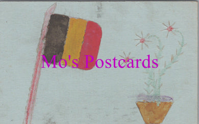 Handmade Postcard - Hand Painted, Belgium Flag and Flower Pot  DZ93