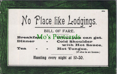 Comic Postcard - No Place Like Lodgings Bill of Fare  SW13752