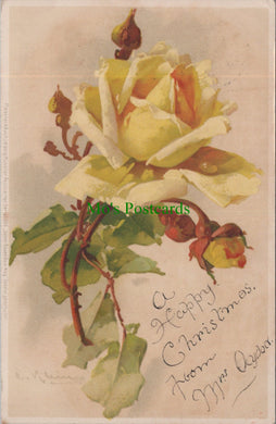 Greetings Postcard - A Happy Christmas. Yellow Rose SW13809