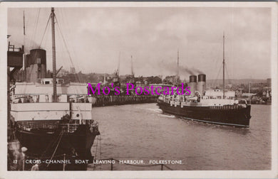 Kent Postcard - Cross Channel Boat Leaving Harbour, Folkestone  SW14865