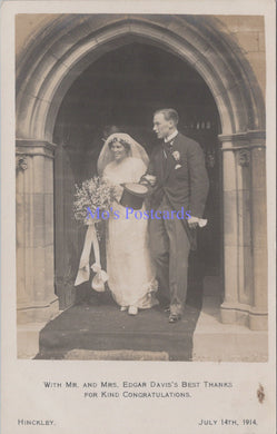 Wedding Postcard - Mr & Mrs Edgar Davis, Hinckley, July 14th 1914 -  DZ97