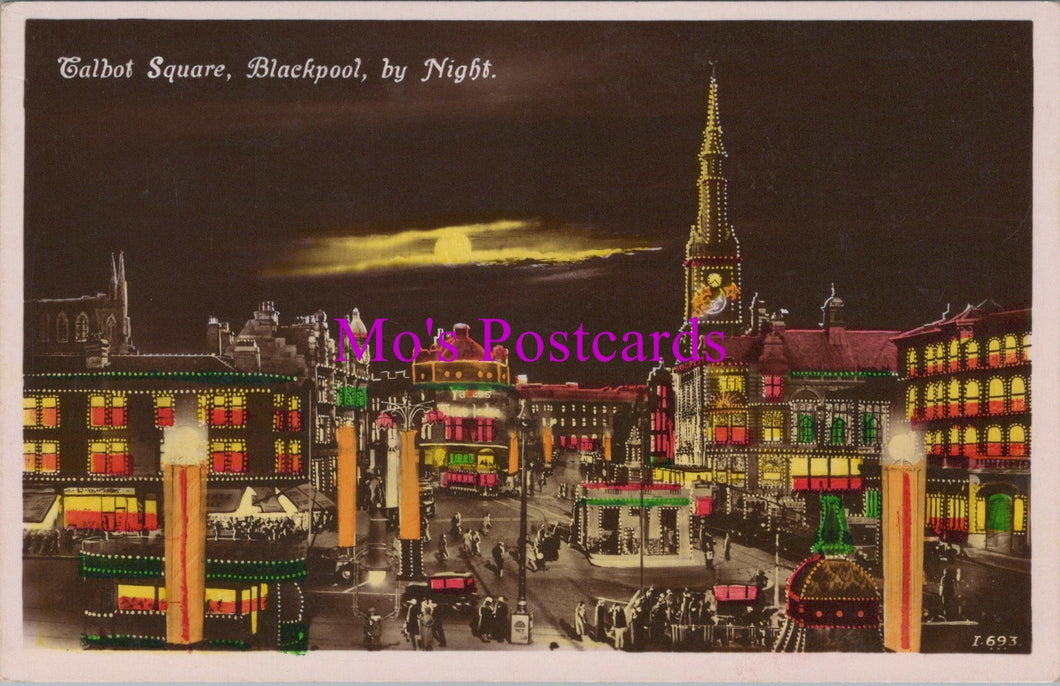 Lancashire Postcard - Blackpool, Talbot Square By Night   SW15813