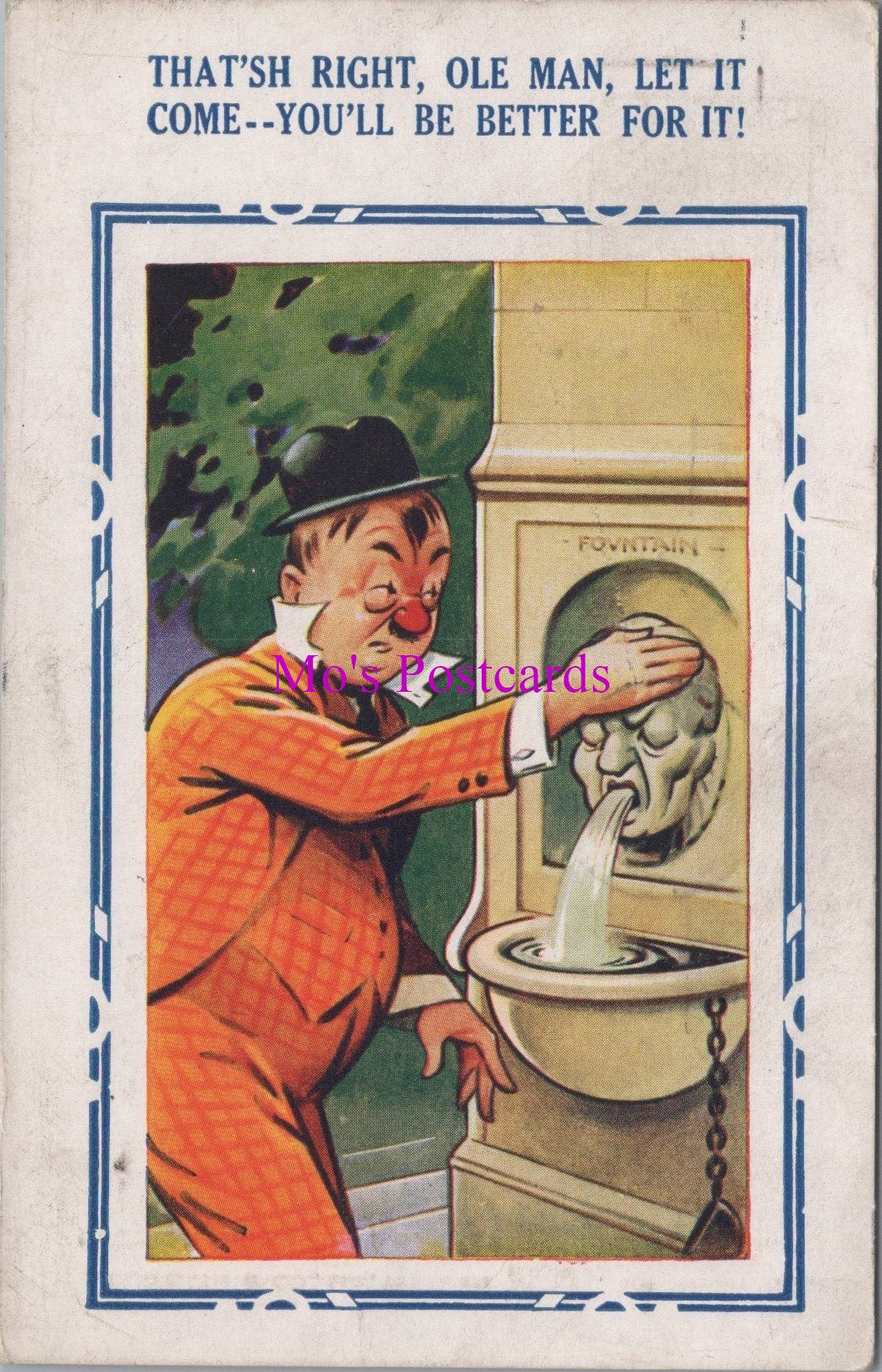 Comic Postcard - Water Fountain, Sick, Drunk Man  SW14609