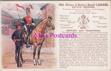 Military Postcard - 12th Prince of Wales's Royal Lancers  SW14625