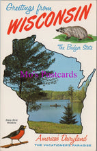 Load image into Gallery viewer, America Postcard - Greetings From Wisconsin. The Badger State  DZ50
