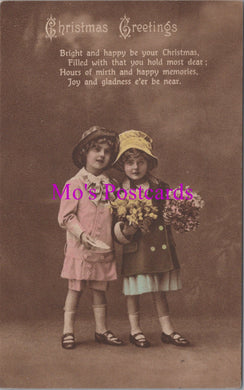 Greetings Postcard - Christmas Greetings. Two Children  SW14581