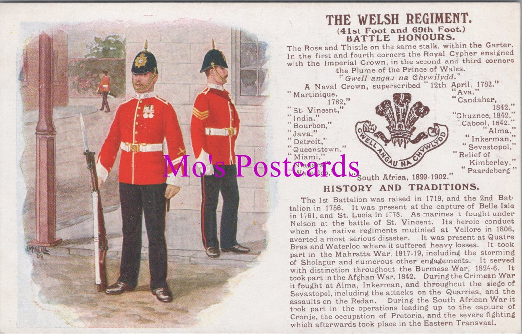 Military Postcard - The Welsh Regiment 41st Foot and 69th Foot  SW15128