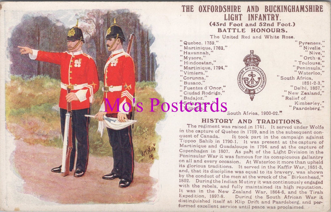 Military Postcard - The Oxfordshire and Buckinghamshire Light Infantry  SW15120