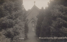 Load image into Gallery viewer, Vintage photograph of a church surrounded by trees with &#39;Mission Church, Chelwood Gate&#39; text.
