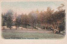 Load image into Gallery viewer, Vintage postcard of a park with trees and grass, labeled &#39;Second Tennis ground, Priory Haywards Heath&#39;.
