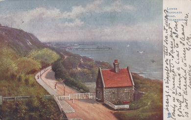 Vintage-style painting of a coastal scene with a small house, path, and sea.