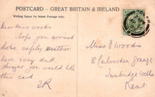 Load image into Gallery viewer, Vintage postcard from Great Britain &amp; Ireland with handwritten text and a stamp.
