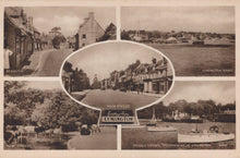 Load image into Gallery viewer, Multiview postcard of Lymington featuring various scenes including a street, a river, and buildings.

