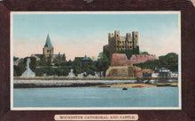 Load image into Gallery viewer, Vintage postcard of Rochester Cathedral and Castle with a river and boats.
