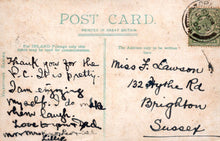 Load image into Gallery viewer, Vintage postcard with handwritten text and a stamp, printed in Great Britain.
