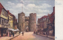 Load image into Gallery viewer, Vintage illustration of a city street with a large stone gate and buildings.
