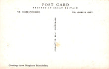 Load image into Gallery viewer, Vintage postcard with text about printing in Great Britain and a small sun graphic.
