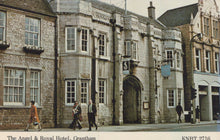 Load image into Gallery viewer, Vintage photograph of The Angel &amp; Royal Hotel in Grantham with people walking by.
