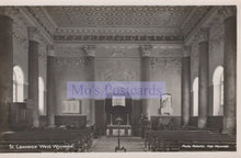 Load image into Gallery viewer, Interior of a church with pews and a pulpit, featuring decorative ceiling and walls.
