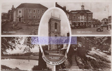 Load image into Gallery viewer, Collage of black and white photos showing a library, guildhall, and parish church in High Wycombe.
