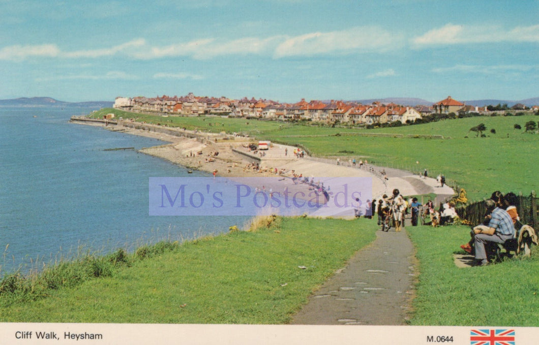 Cliff Walk in Heysham with people on a path by the sea