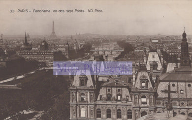 Vintage panoramic view of Paris from the Invalides, featuring the Eiffel Tower.