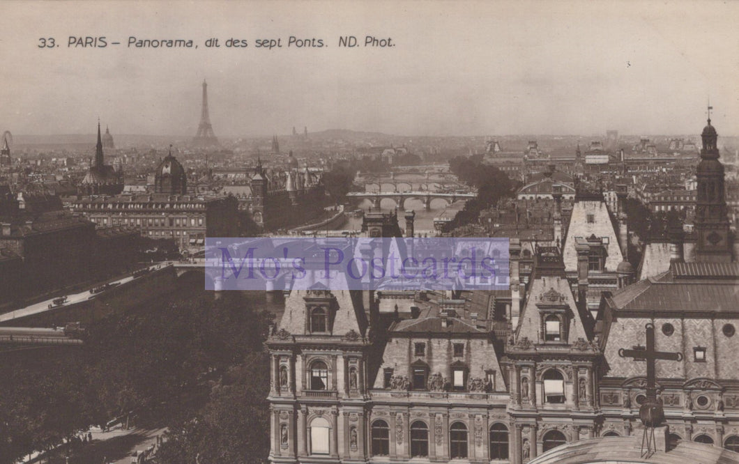 Vintage panoramic view of Paris from the Invalides, featuring the Eiffel Tower.