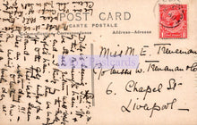 Load image into Gallery viewer, Vintage postcard with text and a red stamp on a beige background
