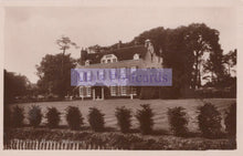 Load image into Gallery viewer, Vintage sepia-toned postcard of a large house with trees and garden.
