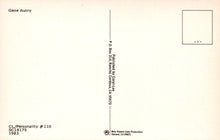 Load image into Gallery viewer, Back of a Gene Autry record cover with text and a small square logo.
