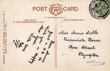 Load image into Gallery viewer, Vintage postcard with handwritten text and a stamp, featuring the EAS logo.
