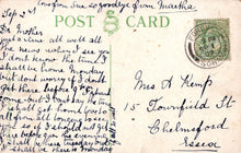 Load image into Gallery viewer, Vintage postcard with handwritten text and a stamp, featuring the word &#39;Postcard&#39; at the top.
