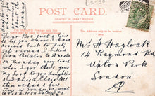 Load image into Gallery viewer, Vintage postcard with handwritten text and a stamp, printed in Great Britain.
