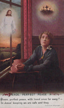 Load image into Gallery viewer, Vintage-style illustration of a woman sitting by a window with religious symbols and text.
