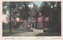 Load image into Gallery viewer, Vintage postcard of Wroxall Abbey with a red brick building and trees.
