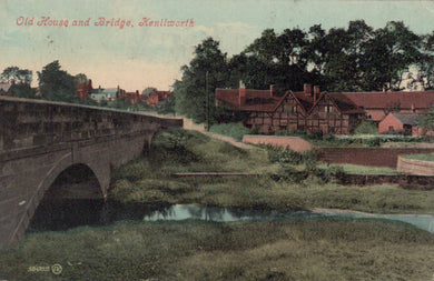 Vintage postcard of an old house and bridge in Kentishworth