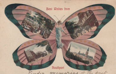 Lancashire Postcard - Butterfly, Best Wishes From Southport   SW206323 