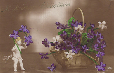 Greetings Postcard - A Merry Christmas, Basket of Flowers SW20646