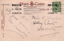 Load image into Gallery viewer, Vintage postcard with handwritten text and a stamp, featuring the word &#39;Worcester&#39;.
