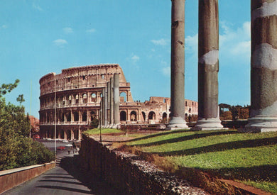 Colosseum in Rome with ancient columns in the foreground