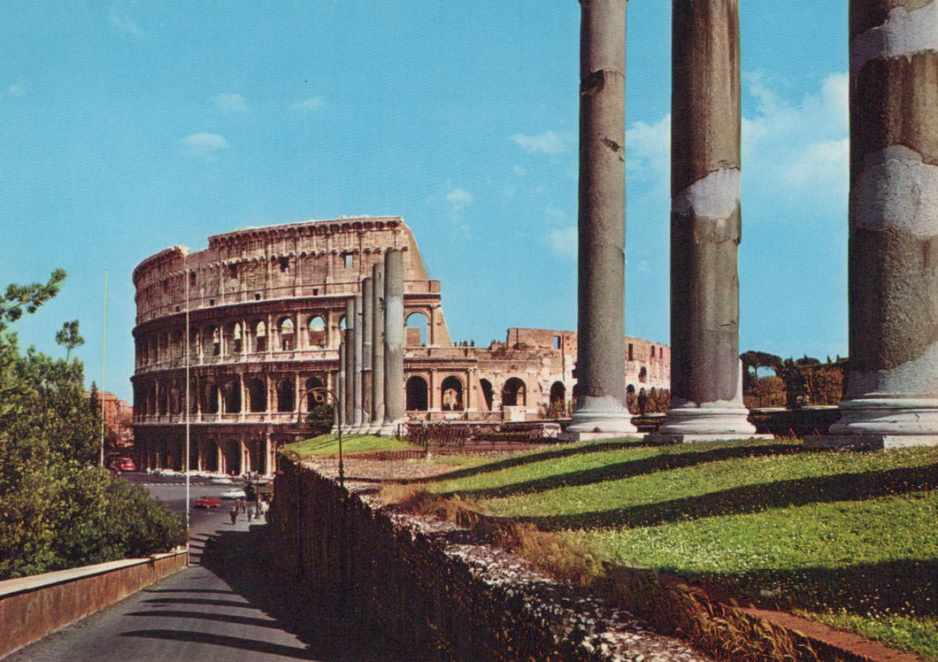 Colosseum in Rome with ancient columns in the foreground