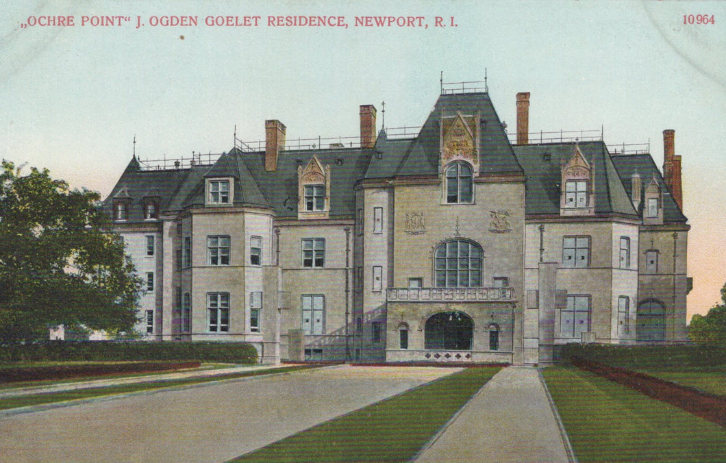 Vintage postcard of a large mansion labeled 'Ochre Point' in Newport, Rhode Island.