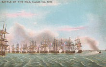 Load image into Gallery viewer, Vintage illustration of ships at the Battle of the Nile on August 1, 1798.
