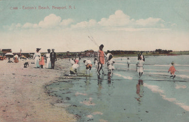 Vintage postcard of people at Easton's Beach, Newport, RI with a clear sky.