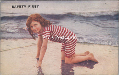 Children Postcard - Young Girl at The Beach, Safety First  SW17418