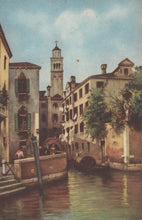 Load image into Gallery viewer, Venetian canal scene with buildings and a bell tower.

