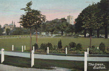 Load image into Gallery viewer, Vintage postcard of a park with trees and buildings in the background, labeled &#39;The Green, Sutton&#39;.
