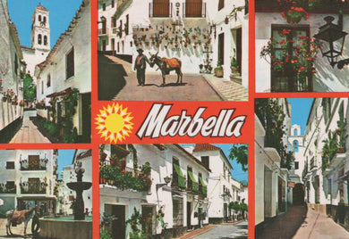 Collage of scenic views from Marbella with a central 'Marbella' logo.